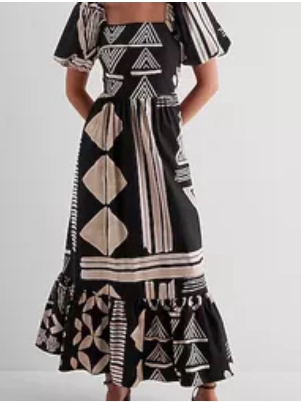 Express Black Smocked Puff Sleeve Midi Dress Size S